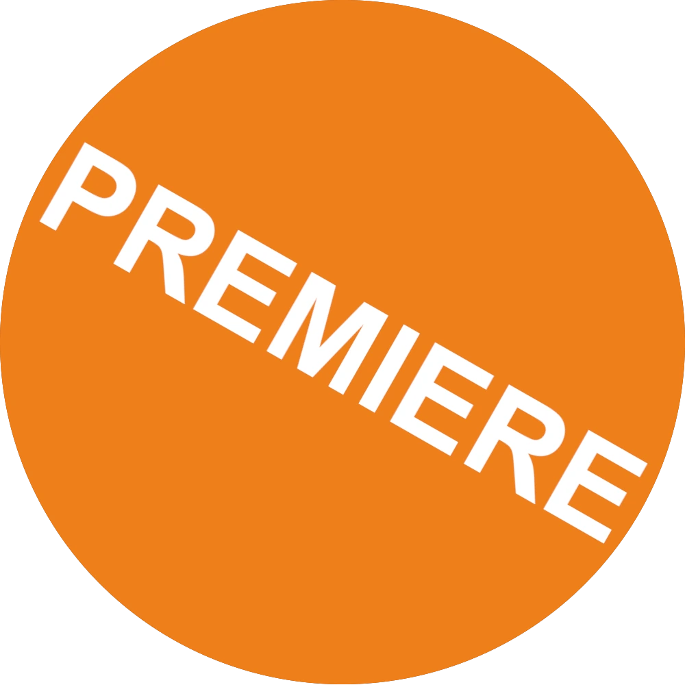 Orange Weltpremiere-Bubble für ClickFast mit leicht rotiertem Schriftzug.